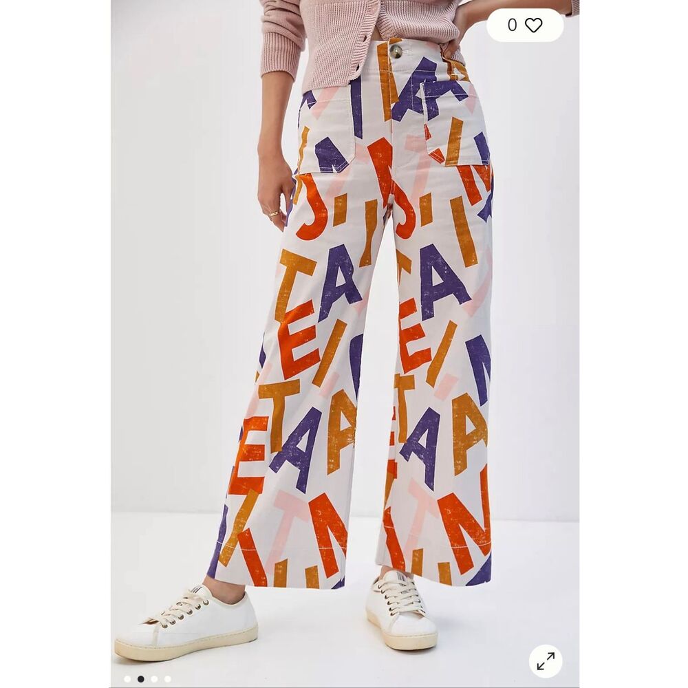 Anthologie Maeve Colette 28 Tall Alphabet Print NWT Wide Leg Pants Teacher Style - Picture 4 of 10